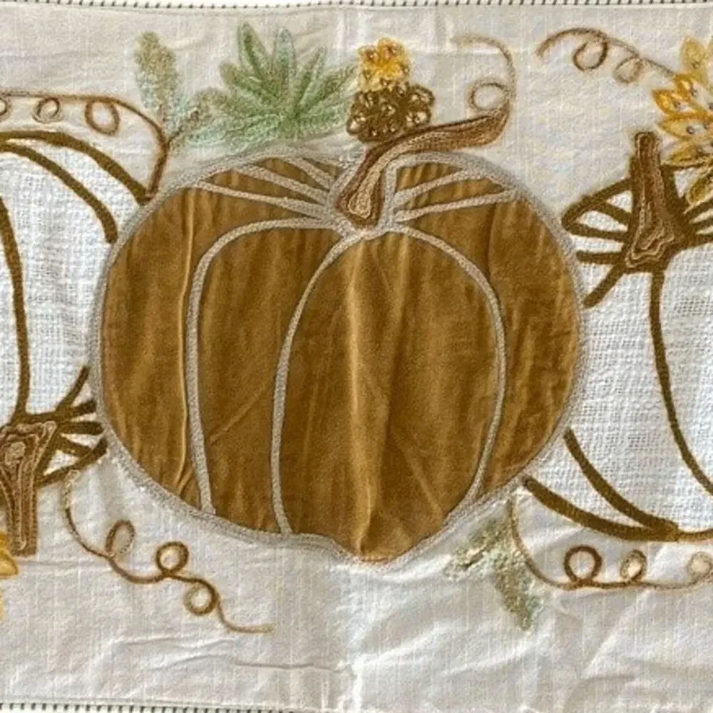 Storehouse Fall Harvest Embroidered With Velvet Applique Pumpkins 70